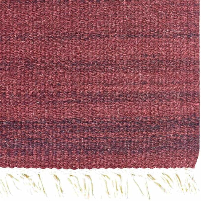 Rugsotic Carpets Hand Woven Flat Weave Kilim Wool ECO-Friendly Area Rugs - 10'x10', Square Shape, Dark Red Color, Solid Plain Design, Low Pile Handmade Rugs for Living Room, Bed Room (D00111)
