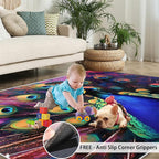 Peacock Rugs for Bedroom - 4x6 Area Rug - Watercolor Peacock Rugs for Living Room, Abstract 3D Animal Rug, Non-Slip Washable Home Decor Carpet