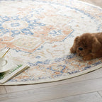 jinchan Kelda Round Rug 5ft Washable Area Rug Indoor Vintage Floor Cover Distressed Circle Mat 5' Round Lightweight Non Slip Low Pile Thin Carpet for Entryway Kitchen Living Room Bedroom Orange