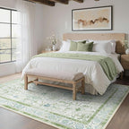 5x7 Area Rugs for Living Room, Machine Washable Rug, Non Slip Vintage Rugs, Low Pile Lightweight Print Rug for Bedroom, Dining Room, Home Office, Cream Green