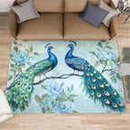Peacock Rugs for Living Room - 4x5 Rug, Classic Peacock Floral Area Rugs for Bedroom, Teal Turquoise Rug, Modern Style Washable Carpet, Aesthetics Carpet - Peafowl Home Decor & Gifts