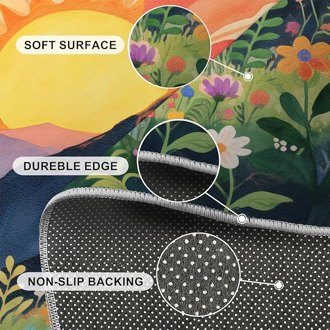 Boho Sun Area Rugs 3x4ft, Minimalist Line Kids Bedroom Rug, Geometric Solar Bedside Rug Durable Non Slip for Cafe Living Room Under Table Boys Room Decor