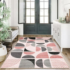 MUJOO Pink Rug Boho Washable,3x5 Area Rugs for Bedroom Entryway Living Room Bedside,Small Throw Floor Carpet Non Slip Soft Indoor Modern Abstract Pink and Grey