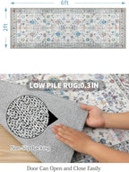 COMSLE Runner Rug, 2x6 Washable Area Rugs for Hallway Faux Wool Small Throw Rug Distressed Kitchen Non-Slip Laundry Room Carpet Boho Runner for Entryway Indoor Door Mat Bedroom Pink Floral