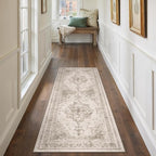 Runner Rug 2x6 Beige Hallway Washable Carpet Non Slip Vintage Medallion Carpet Low Pile Soft Distressed Retro Indoor Long Rug for Entryway Kitchen Bathroom Laundry Bedroom