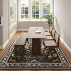 Rugcomf 9x12 Area Rugs for Living Room Washable Rug Floral Non-Slip Large Rug for Living Room, Bedroom, Farmhouse, Dining Room, Kids Playroom (Vibrant Black)