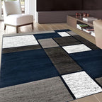 Rugshop Modern Geometric Boxes Navy Area Rug, Fade-Resistant Carpet for Bedroom, Living Room, or Study, 6'6" x 9'