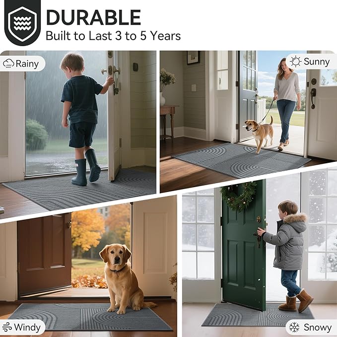 Front Door Mat 31''x47'', Absorbent Muddy Dirt Resist Washable Non Slip Low-Profile Indoor Doormat, Easy Clean Welcome Entryway Door Mats, Grey