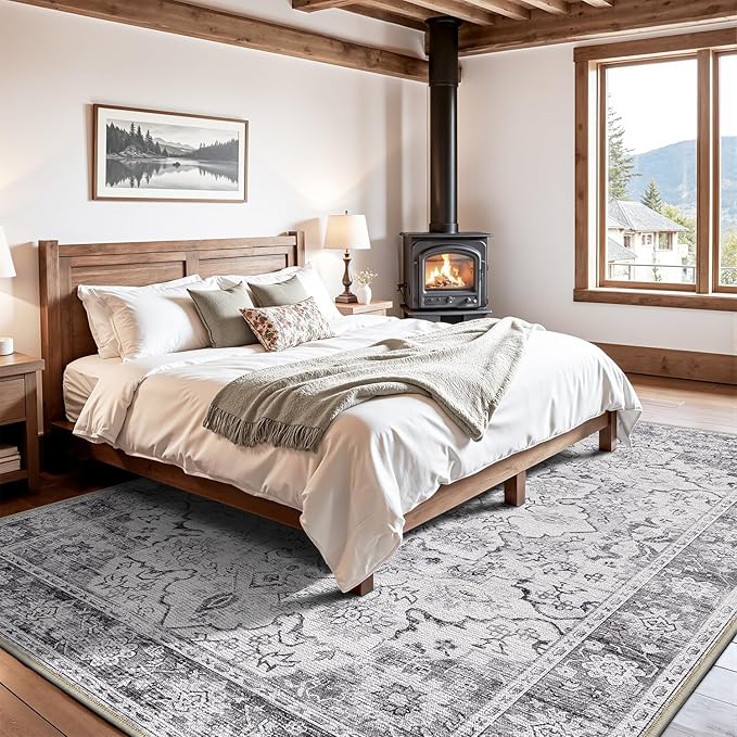 LUMI Washable Area Rug 5x8 for Living Room, Ultra Soft Stain Resistant Carpet with Non Slip Rubber Backing, Non-Shedding Low Pile Rugs for Bedroom, Dining Room, Indoor, Office