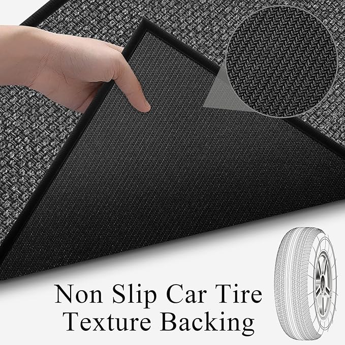 7ft Jute Kitchen Mats for Floor, Water Absorbent Long Kitchen Rug Rubber Backed Indoor Entryway Runner, Black Runners for Hallway Non Skid