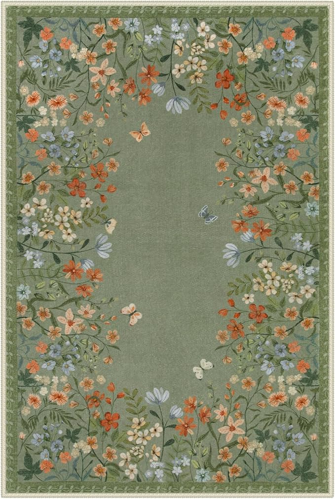 Lahome Boho Floral 2x3 Kitchen Rugs Green Door Mat Indoor Entrance,Machine Washable Small Bathroom Area Rug,Soft Non-Slip Indoor Carpet Throw Rugs for Entryway Laundry Bedside(Green,2x3)