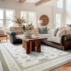 EVERGRACE Area Rugs for Living Room 9x12, Boho Floral Faux Wool Indoor Outdoor Rugs, Washable Rugs for Bedroom Dining Room Entryway Kitchen, Low Pile Floor Mat Carpet for Home Decor, Cool Gray