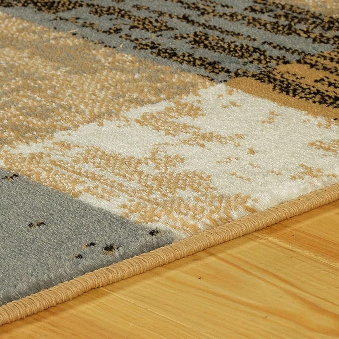 SUPERIOR Indoor Area Rug, Jute Backed, Modern Geometric Patchwork Floor Decor for Bedroom, Office, Living Room, Entryway, Hardwood Floors, Rockwood Collection, 7' x 9', Light Blue-Beige