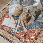 Area Rug 5x7 Washable Rug, Vintage Boho Medallion Rugs Non-Slip Soft Low Pile Large Distressed Rug Indoor Retro Carpet for Living Room Bedroom Dining Room Home Office (Tribal Medallion/Multi, 5'x7')