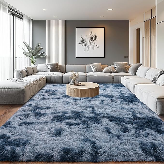 Extra Large Plush Rug High Pile Fluffy Rug for Living Room, Big Plush Non-Skid Shag Carpet, Soft Shaggy Rugs for Bedroom Indoor Modern Home Decor Tie Dye Camel 10x14ft