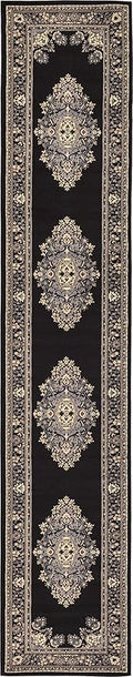 Unique Loom Reza Collection Traditional Persian Style Area Rug, 3 ft x 16 ft 5 in, Black/Beige