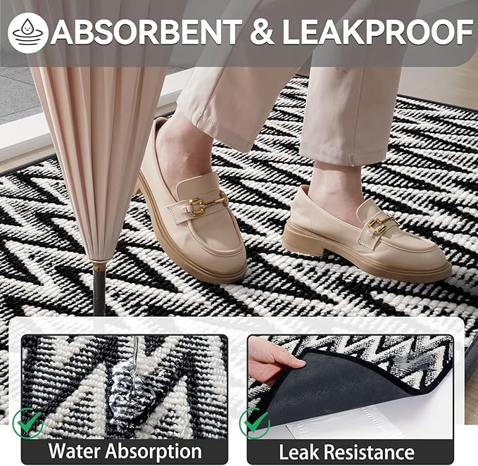 Indoor Door Mat 24x35, Dirt Resistant & Absorbent Doormat for Entryway Inside, Non-Slip Rubber Backing Front Door Mat Indoor Entrance, Low-Profile, Washable, Black
