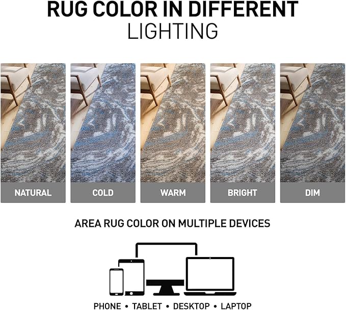 Rugshop Abstract Marble Shag Area Rug Blue 7' 10" x 10' Perfect for Large Living Rooms, Dining Areas, or Master Bedrooms