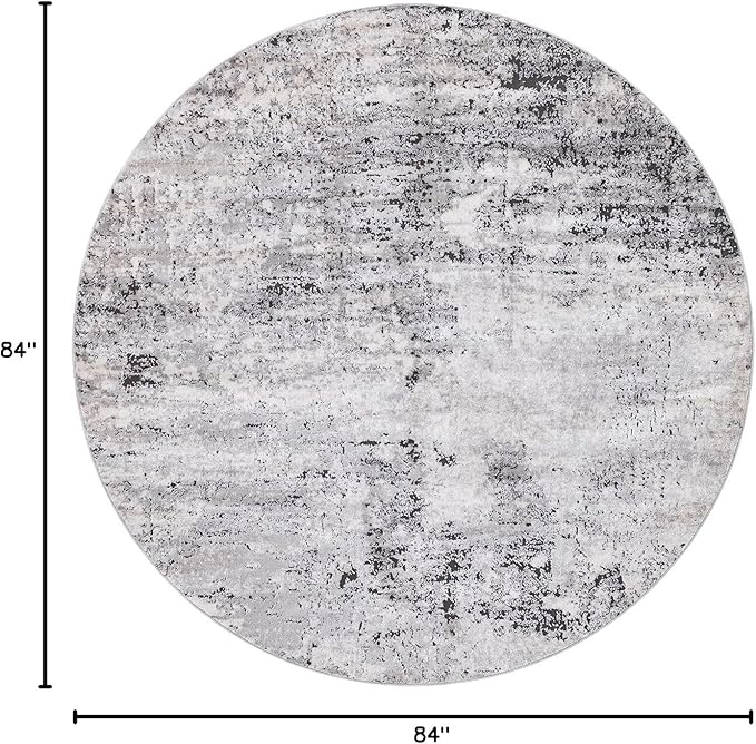 Rugs.com Leipzig Collection Round Rug – 7 Ft Round Grey Low-Pile Rug Perfect for Kitchens, Dining Rooms