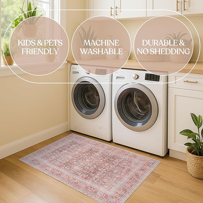 Fame Living Washable Area Rug. Modern Farmhouse. Vintage. Turkish. Bohemian. Distressed. Oriental. Traditional. Rugs for Living Room. Dining. Bedroom. Office. Entryway. Foyer. (860TT, 9' x 12')