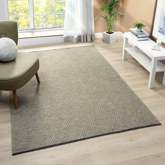 LUXE WEAVERS Modern Farmhouse Green 8x10 Washable Area Rug, Anti-Slip Diamond Pattern Carpet