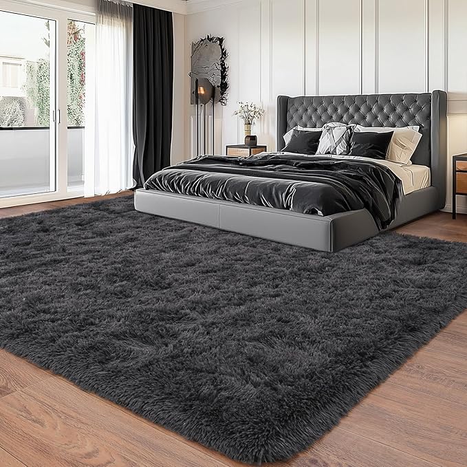 Upgrade Non-Slip Plush Rugs for Living Room, Soft Shaggy Carpets for Living Room, Fuzzy Rugs for Kids' Room, Perfect Decor for Modern Home Charcoal 5x7 Feet