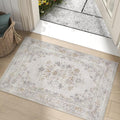 jinchan Floral 2x3 Rug for Entryway - Vintage Washable Area Rug Ultra-Thin Low Pile Soft Small Non Slip Distressed Indoor Door mat Accent for Entrance Kitchen Bedroom Bathroom (2x3ft, Light Grey)