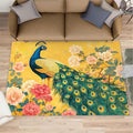 Classic Peacock Rug Small - 4x6 Rug, Peacock Peony Flower Washable Rugs for Living Room, Yellow Teal Turquoise Carpet, Non-Slip Area Rugs for Bedroom, Aesthetics Carpet - Peafowl Home Decor & Gifts