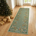 Wonnitar 2x6 Runner Rug for Hallways, Green Floral Bathroom Rugs Non Slip Washable Kitchen Runner, Low Pile Soft Botanical Runner for Girls Bedroom Laundry Room Bedside (Green,2'x6')