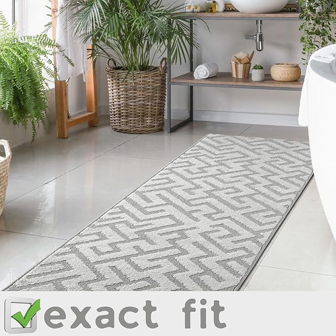 11ft Custom Hallway Rug - Deco Grey | Non-Slip Rubber Backed | Washable & Pet Friendly | Edge Bound