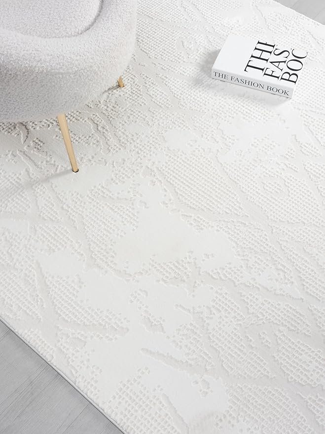 Adel Modern Area Rug for Living Room, 5x7 Rustic Distressed Abstract Cream Neutral Rug, Medium Pile Stain Resistant Carpet for Bedroom, Dining Room or Kitchen (5' x 7', Cream)