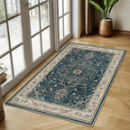 Farmhouse Distressed 3x5 Area Rugs for Entryway Foyer, Washable Non Slip Low Pile Throw Rugs for Kitchen, Vintage Medallion Pinted Carpet for Bedroom/Bathroom/Home Office, Deep Blue/Multi