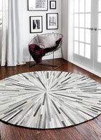 Faux Cowhide Round Area Rug | Non-Slip Leather Floor Carpet for Living Room, Bedroom, and Home Décor | Modern Stylish Accent Rug(Grey_9x9)
