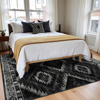 Area Rug 10x12 Rug Machine Washable Non-Slip Low Pile Print Pattern Western Rug for Living Room Bedroom Entryway Tribal Series-Black