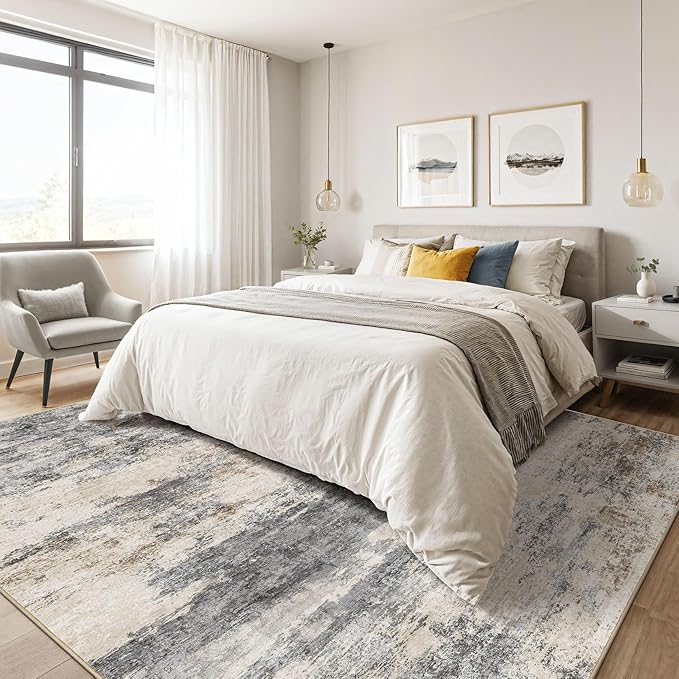 6x9 Area Rugs Living Room: Washable Large Abstract Modern Soft Rug Stain Resistant Indoor Floor Non Slip Accent Carpet for Bedroom Nursery Playroom Dining Room Office Dorm Home House- Grey Brown