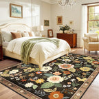 Floral 8x10 Area Rug Machine Washable Soft Print Boho Carpet Non Slip Doormat Low Pile Flower Area Rugs for Living Room Bedroom Nursery Kitchen Dining Room Indoor-Black/Yellow/Red