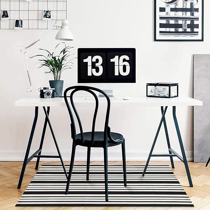 KOZYFLY Black and White Striped Doormat 2x3 Ft Small Area Rug Cotton Front Porch Rug Washable Outdoor Rug Farmhouse Layered Front Door Mat for Front Door Entryway Patio Porch