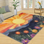 Boho Sun Area Rugs 5x8ft, Radiant Sunburst Living Room Carpet, Geometric Solar Decorative Carpet Protect Floor for Bedroom Men Office Hardwood Floors