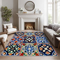 Moroccan Trellis Rugs 8x10-6x9 ft, Moroccan Tile Rug, Colorful Trellis Living Room Rug, Geometric Patchwork Washable Area Rugs for Bedroom, Oriental Traditional Home Decor & Gifts