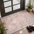 AMOAMI-2X3 Small Rug-Washable Rugs Entryway Mat Indoor-Soft Vintage Non Slip Rugs for Kitchen Laundry Room Bathroom Pink Decorative Accent Rug for in Front of Sink 24 Inch x36 Inch
