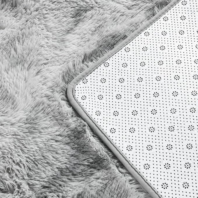 Shag Area Rug, 4 X 6 Tie-Dyed Plush Fuzzy Rugs for Living Room, Ultra Soft Fluffy Furry Rug for Bedroom, Indoor Carpet Nursery Rugs for Kids Room Home Decor, Light Grey