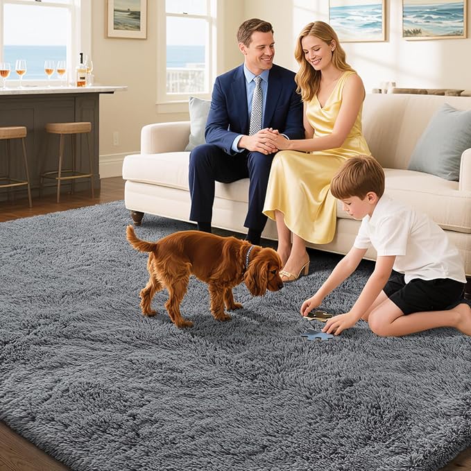 Fluffy Rug Shaggy Area Rug, Dark Grey 2x4 Area Rugs for Bedroom, Small Bedside Rug, Soft Fluffy Shaggy Entryway Throw Rugs for Living Room Bedroom Kids Room Home Decor