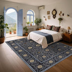 GarveeHome Boho 5x7 Area Rug for Bedroom, Floral Vintage Rugs for Living Room with Soft Low Pile, Non Slip Botanical Washable Rugs 5x7 for Dining Room Blue Carpet for Entryway Dorm Office Playroom