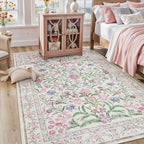 Lahome Boho Purple Floral 5x7 Area Rugs, Washable Rugs for Bedroom Nursery Decor, Soft Non-Slip Lavender Carpet for Kids Room Girls Playroom Living Room, Pale Lilac/Pink