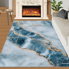 4x6 Abstract Marble Cafe Rug - Blue-White-Marble Rugs for Bedroom Aesthetic, Luxury Stone Pattern Soft Comfortable Non-Slip for Offie Bedroom Study Boy Girl Room Hotel Dorm