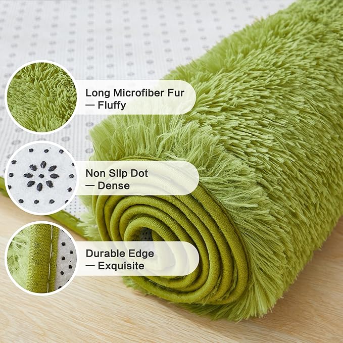 Andency 6x9 Area Rugs Olive Green,Large Shag Fluffy Soft Shaggy Rugs for Living Room Bedroom, Non-Slip Thick Plush Carpet for Kids Girls and Boys, Dorm Nursery Home Decor Aesthetic