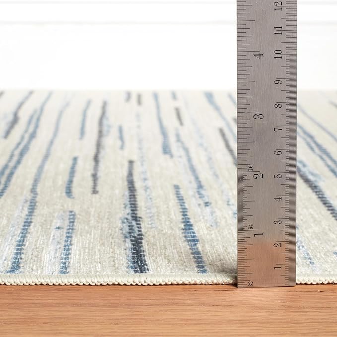 Dash & Albert Elwood Blue Machine Washable Rug, Runner-2.5 X 8 Feet, Blue Stripe Pattern - Premium Luxury Hotel Quality Soft Breathable Hypoallergenic Machine Washable Easy Care All Season