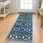 KILOCOCO Kitchen Runner Rug Washable Runner Rug Soft Hallway Runners Non Slip Printed Distressed Laundry Room Rugs, Low-Pile Runners for Entryway/Bedroom/Kitchen/Living Room, 2x5 Teal/Blue