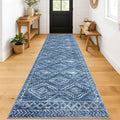 KILOCOCO Hallway Runner Rug 3'x12' Runners for Hallways Washable Runner Rug Soft Non Slip Printed Geometric Runner Low-Pile Rug Runner for Bedroom Kitchen Living Room, Stonewashed Blue