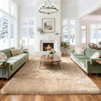 8x10 Solid Fluffy Camel Area Rug – Washable, Durable, Extra Large Living Room Rug, Non-Slip High Pile Shag Rugs for Bedroom, Playroom, Nursery Rooms, Kids Room, Soft Indoor Floor Carpet Decor